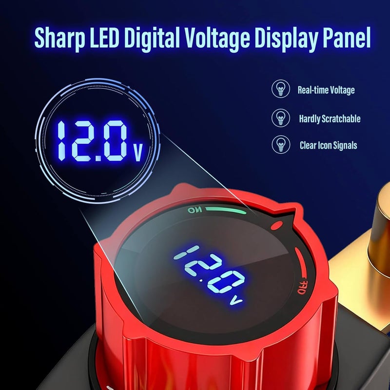 SUNMORN Battery Disconnect Switch, 12V Cut Off IP67 Waterproof Shut Off Switch, for Car, Truck, RV, Boat, Marine, Tractor, SUV, Off-Road, Prevent Battery Drain (Top Post with LED Voltmeter) - Image 3